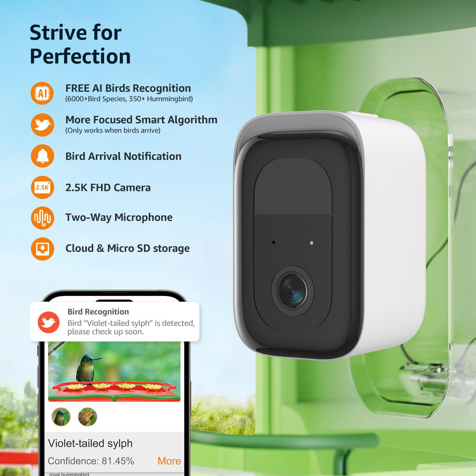 Bilantan BirdHi Ultra 2in1 Bird Feeder with Camera, Only 2.4G WiFi Compatible