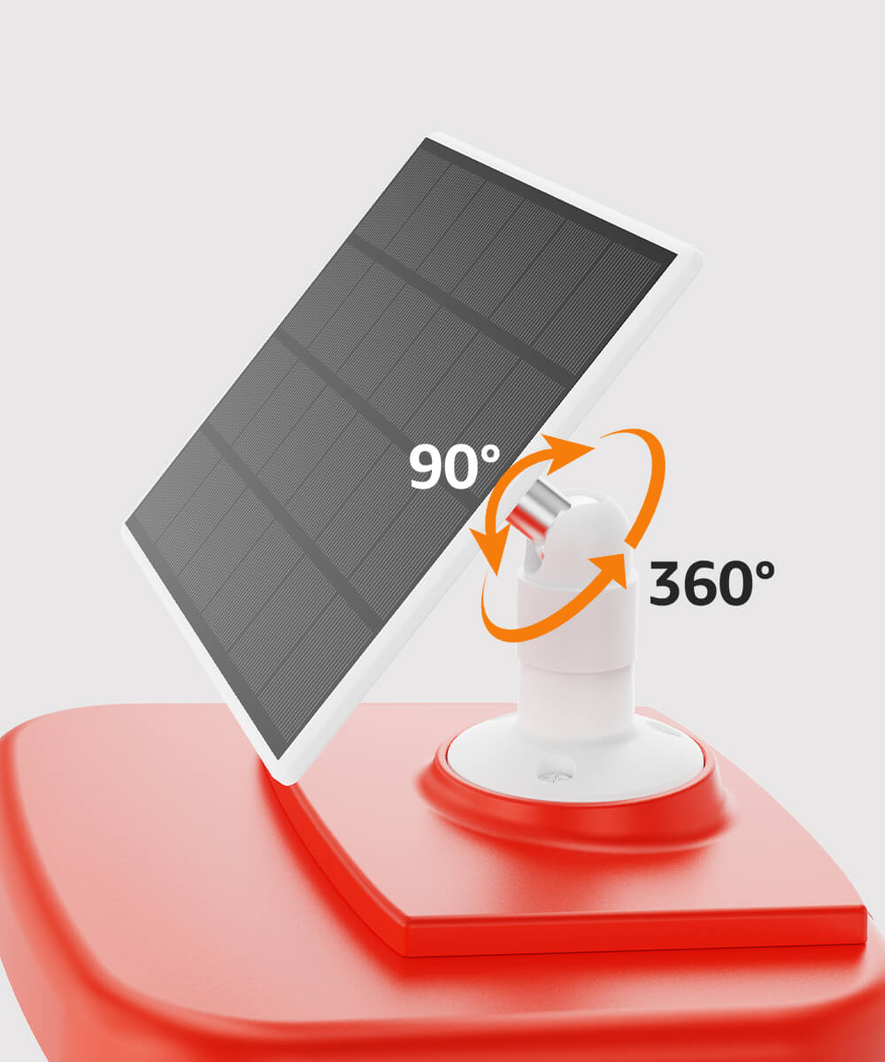 360° Rotatable Solar Panel: Face the sun in any direction, providing continuous power for the camera.