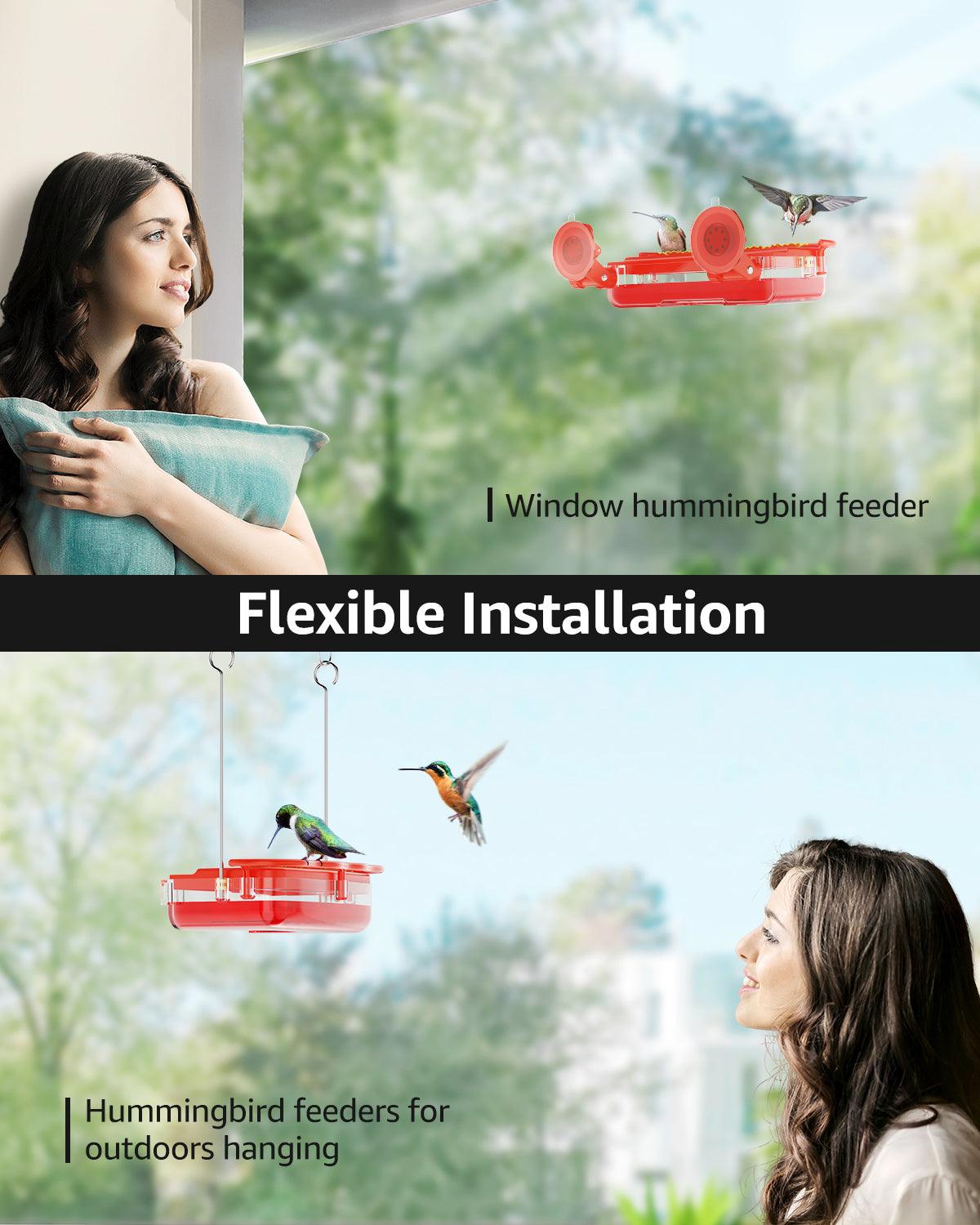 Window hummingbird feeder. Flexible Installation. Hummingbird feeders for outdoor hanging.
