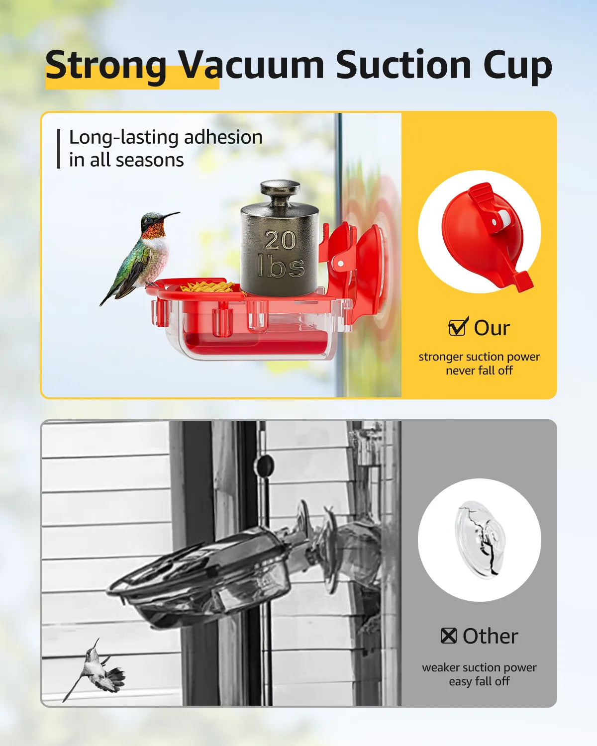 Hummingbird feeder strong vacuum suction cup