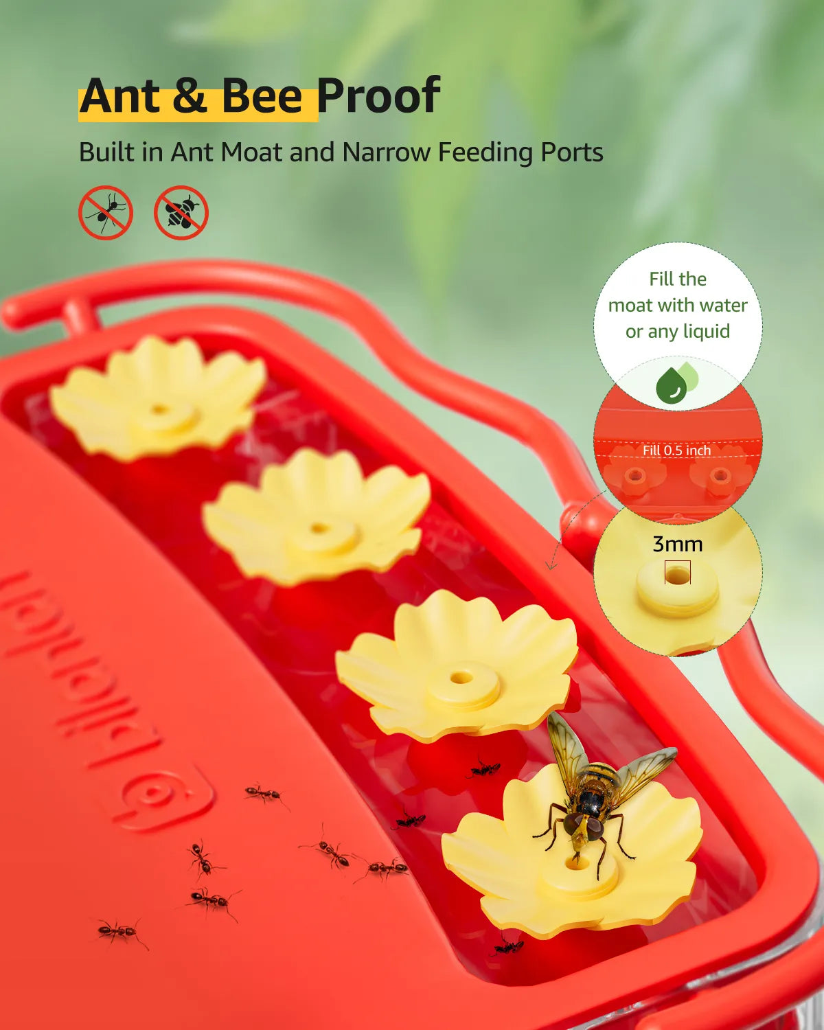 Hummingbird feeder suction cup protects against bees and ants